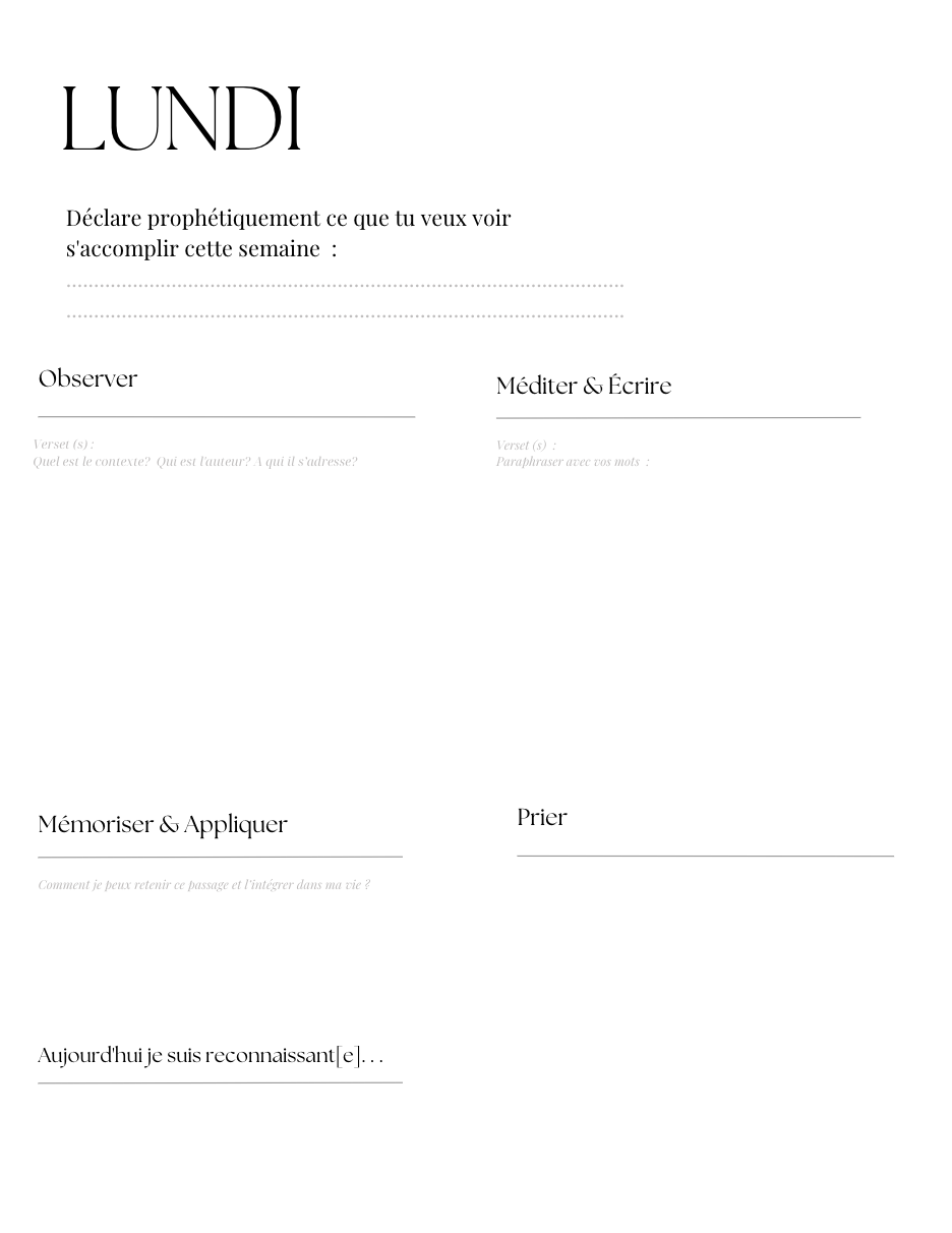 Planifier, Étudier, Prier journal